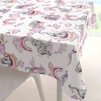 ubrus Dětský bavlněný čtvercový ubrus Sandra SA-464 Sloni s fialovou duhou na bílém 70x70 cm