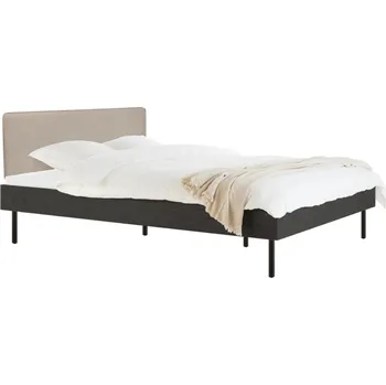 Postel noo.ma Černá dvoulůžková postel Streiko 160 x 200 cm s béžovým čelem a roštem