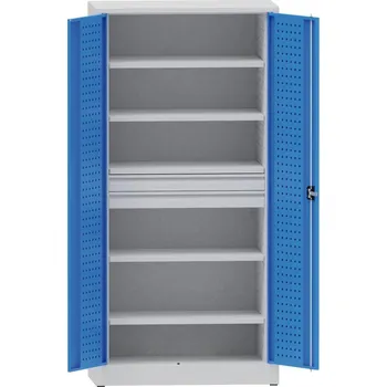 Kovona Dílenská kovová skříň na nářadí KOVONA, 4 police, 2 zásuvky, svařovaná, nosnost 80 kg, 950 x 500 x 1950 mm