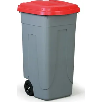 Mobil Plastic Mobilní plastový odpadkový koš 100 L, červené víko
