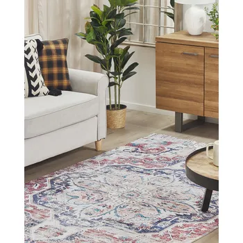 Bytový textil Koberec vícebarevný polyester a bavlna 140 x 200 cm orientální vzor se střapci obývací pokoj ložnice Beliani