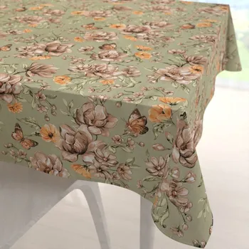 ubrus Bavlněný čtvercový ubrus Sandra SA-472 Hnědé květy magnolie na zeleném 40x40 cm