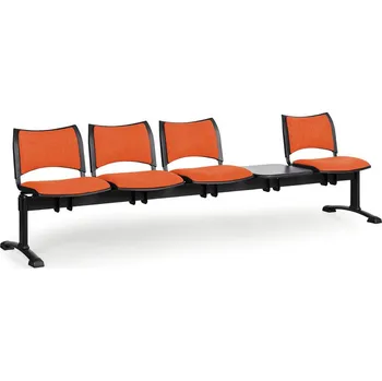 Čalouněné lavice do čekáren SMART, 4-sedák, se stolkem, oranžová, černé nohy