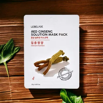 Pleťová maska LEBELAGE - Red Ginseng Solution Mask Pack - Intenzivně vyživující plátýnková maska s ženšenem - 25 g