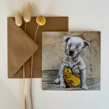 Přání v obálce Puppy and Toy, Pejsci od Alex Clark 14*14 cm (Přání s pejskem, pes)