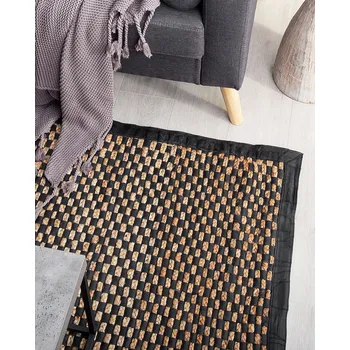 Koberec Koberec černá béžová juta 140 x 200 cm nízký vlas moderní strojově tkaný obdélníkový Beliani