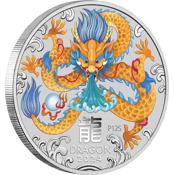 Perth Mint Australian Lunar Series III stříbrná mince 1oz 2024 Year of the Dragon barvená