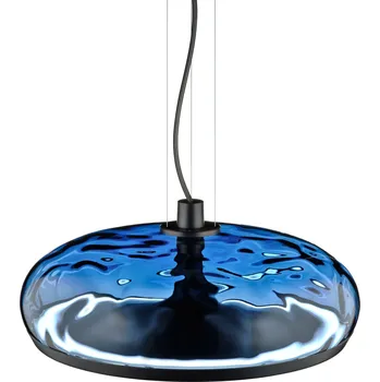 Leucos 0012464 Aurelia S45 SS, závěsné svítidlo modré sklo s vodním efektem/matná zbraňová ocel, 11+14W LED 2700K stmívatelné, průměr 45cm