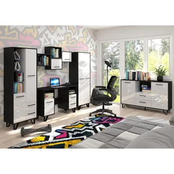 Dětský pokoj Studentský pokoj PRUDHOE 5, černá/bílý lesk, 5 let záruka + vyzvednutí ZDARMA