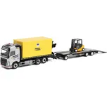 Volvo FH GL Tahač s jeřábem + přívěs TU3 + vysokozdvižný vozík 1:87 - Herpa Volvo FH Globetrotter tahač Wallek & Geser s jeřábem a přívěsem + vysokozdvižný vozík - kovový model auta