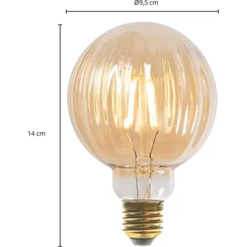 Lampička Lucande E27 3,8W LED G95 2700K 340lm drážky jantar 2 ks jantarová