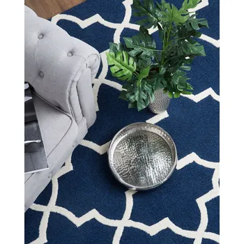 Koberec koberec Modrý vlněný 160 x 230 cm, marocký jetel, ručně všívaný, orientální styl Beliani