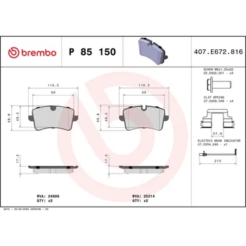 Brzdová destička Sada brzdových destiček, kotoučová brzda BREMBO P 85 150