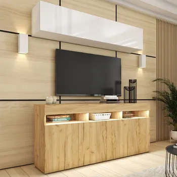 Obývací stěna Obývací stěna ANTOFALLA 7, dub craft/bílá/bílý lesk + vyzvednutí ZDARMA