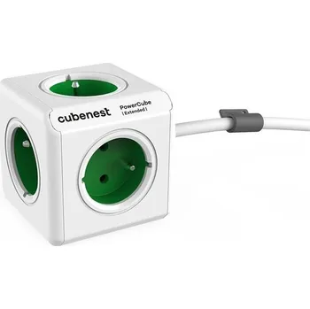 Elektrická zásuvka Cubenest Powercube Extended, 5× zásuvka, 1,5 m, bílá/zelená, dětská pojistka, uzemnění, dok, max. 10A/250V~2500W