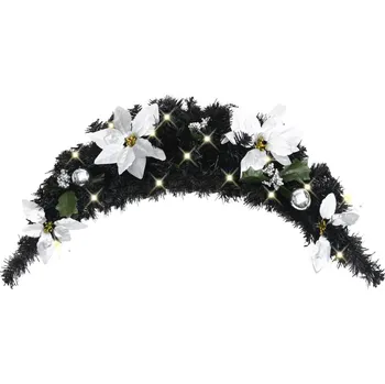 Bytová dekorace vidaXL Vánoční oblouk s LED světly zelený 90 cm PVC [320980] Barva: Černá a stříbrná