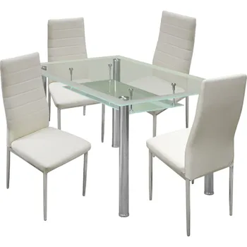 Jídelní set Jídelní stůl PATKAI + 4 židle SNAEFELL, krémově bílá + vyzvednutí ZDARMA