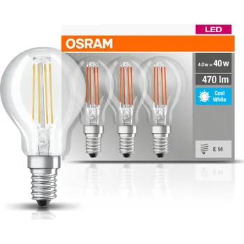 Lampička OSRAM LED žárovka E14P40 4W filament 840 470lm 3ks čirá