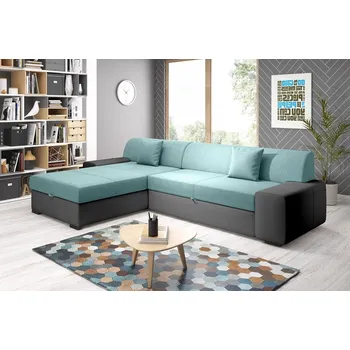 Sedací souprava Rohová rozkládací sedačka ANTIOCHIE, levá, mentolová/černá +možnost VÝNOSU + vyzvednutí ZDARMA