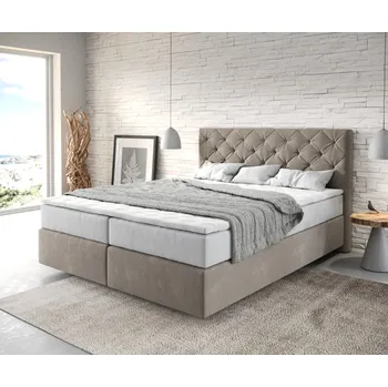 Postel DELIFE Boxspring postel Dream-Great 160x200 cm mikrovlákno béžová s taštičkovou pružinovou matrací a visco topperem