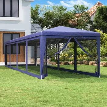 Zahradní stavba Party stan s 10 síťovanými bočnicemi modrý 3 x 12 m HDPE Modrá 319247