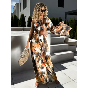 Dámské šaty Hnědé dlouhé saténové maxi šaty BISTAR Velikost: ONESIZE