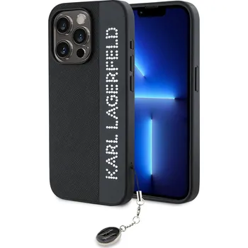 Pouzdro na mobilní telefon Karl Lagerfeld PU Saffiano Rhinestone Charm Zadní Kryt pro iPhone 15 Pro Max Black