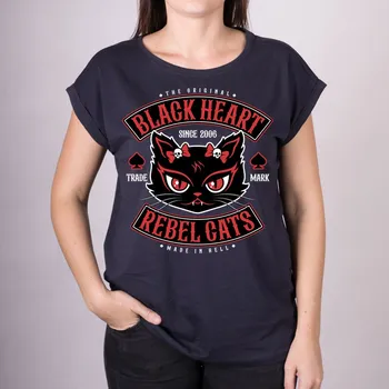Dámské tričko Dámské Tričko BLACK HEART REBEL CATS EXT Barva: Blue, Velikost: XL