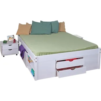 Postel Multifunkční dvoulůžko WRIGHTSON 140x200 cm, masiv borovice/bílý lak + vyzvednutí ZDARMA