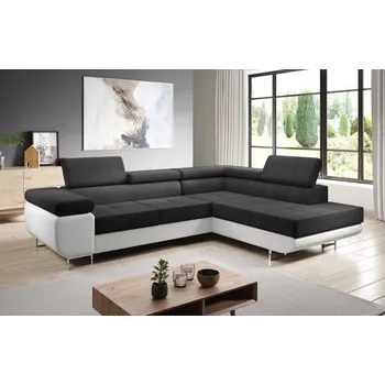 Sedací souprava Rohová rozkládací sedačka SINGER L, pravá, černošedá/bílá + vyzvednutí ZDARMA