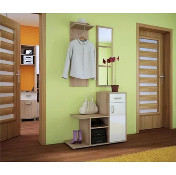 Předsíňová stěna Předsíň BINKA, dub sonoma světlý/bílý lesk, 5 let záruka + vyzvednutí ZDARMA