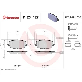 Brzdová destička Sada brzdových destiček, kotoučová brzda BREMBO P 23 127
