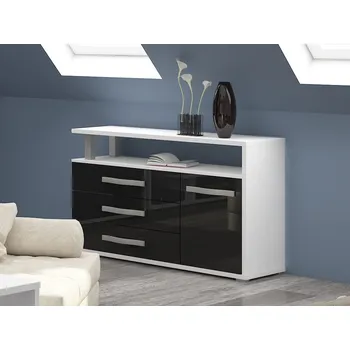 Komoda Komoda LEHUA 1D3S, bílá/černý lesk, 5 let záruka + vyzvednutí ZDARMA