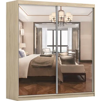 Šatní skříň Zrcadlová šatní skříň POLICARPO 20 šířky 203 cm, dub sonoma +možnost VÝNOSU + vyzvednutí ZDARMA