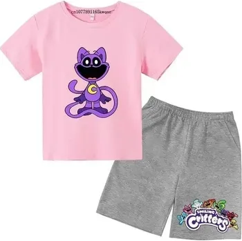 Dětský letní set triko + kraťasy s potiskem Smiling Critters Barva: růžové tričko, šedé kraťasy, Velikost: 130