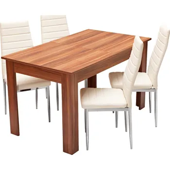 Jídelní set Jídelní stůl rozkládací GHAMUBAR + 4 židle SNAEFELL, krémově bílá + vyzvednutí ZDARMA