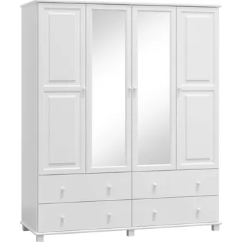 Šatní skříň Skříň 4D BHAGIRA 4, šíře 160 cm, masiv borovice, moření: bílé + vyzvednutí ZDARMA