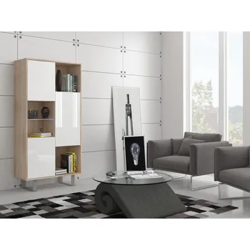 police Vitrína BOKARO 6, dub sonoma/bílý lesk, 5 let záruka + vyzvednutí ZDARMA