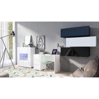 Obývací stěna ArtGiB Dětský pokoj CALABRINI I | bílá-bílý lesk/černá-černý lesk