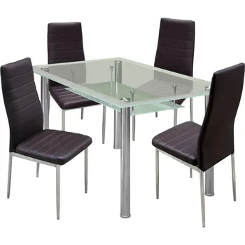 Jídelní set Jídelní stůl PATKAI + 4 židle SNAEFELL, hnědá + vyzvednutí ZDARMA