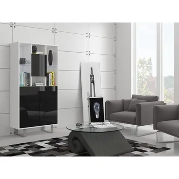 police Vitrína BOKARO 5, bílá/černý lesk, 5 let záruka + vyzvednutí ZDARMA