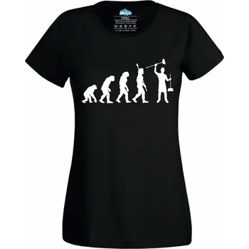 Dámské tričko Evoluce uklízečky (Velikost: 4XL, Barva: Černá)