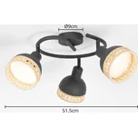 Lindby Lonnaris stropní rondel ratan kulatý 3zdroj - stropní držák – Ø 9 cm; výška 2,5 cm černá, ratan přírodní 3 x 10 W - Doprava zdarma