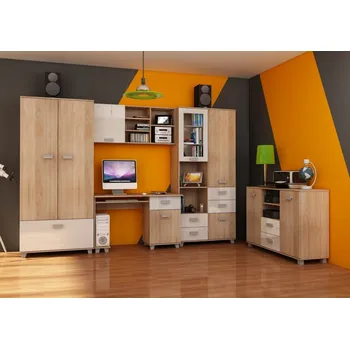 Dětský pokoj Studentský pokoj KEATING, dub sonoma/bílý lesk , 5 let záruka + vyzvednutí ZDARMA