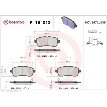 Brzdová destička Sada brzdových destiček, kotoučová brzda BREMBO P 16 013