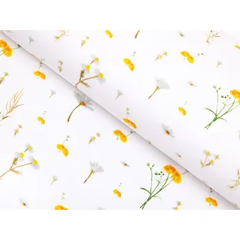 Bavlněná látka/plátno Sandra SA-497 Žluté bylinky na bílém - šířka 160 cm