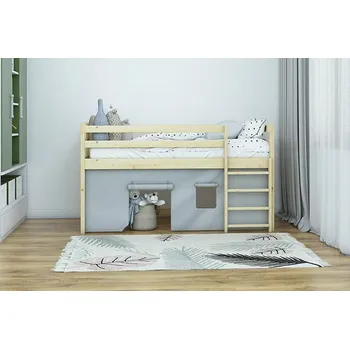 Dětská postel Vyvýšená patrová postel 02 80x180 cm se závěsem borovice masiv - více odstínů