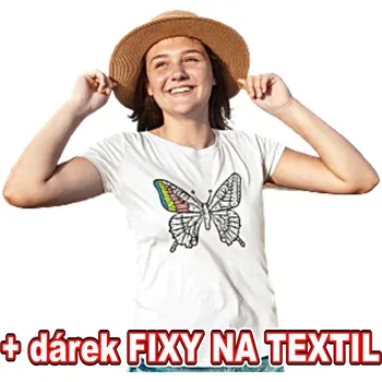 omalovánky Dětské tričko k vymalování - Motýl + 6ks Fixy na textil