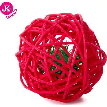 Hračka pro kočku Červená ratanová koule s rolničkou, hračka