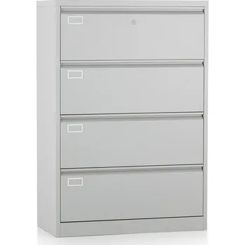 Kartotéka Dvouřadá kovová kartotéka A4 - 4 zásuvky, 90 x 45 x 132 cm, cylindrický zámek, šedá - ral 7035